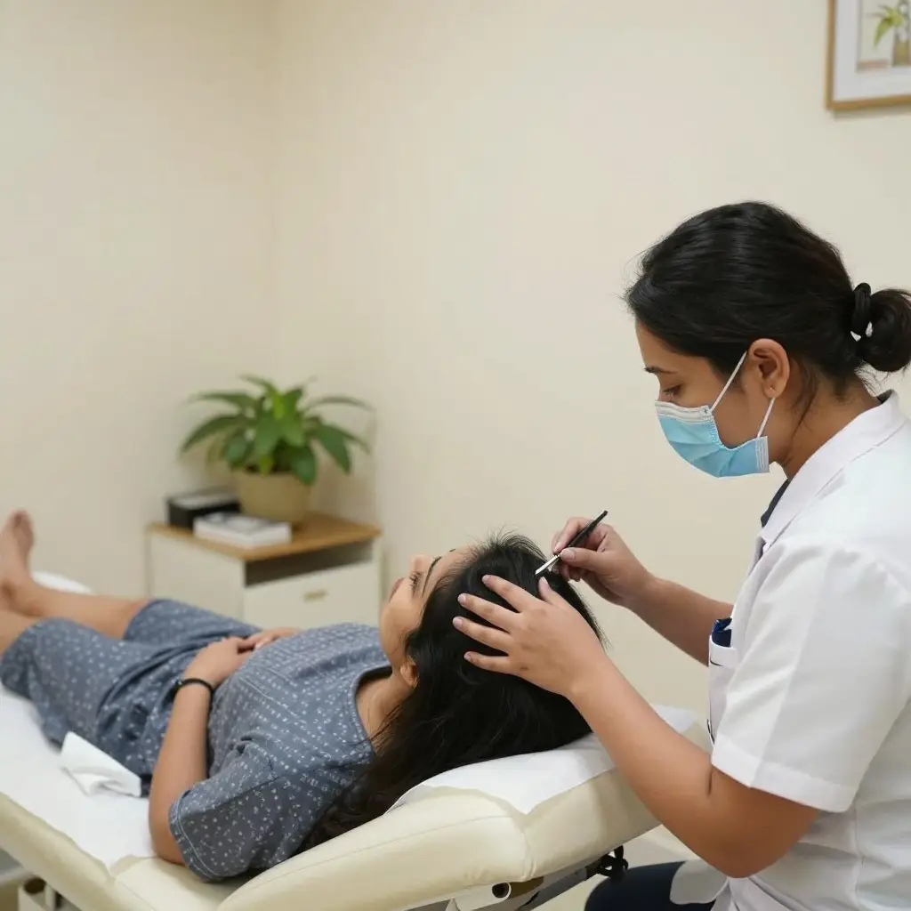 Patient receiving comprehensive care package at an Indian hair transplant clinic
